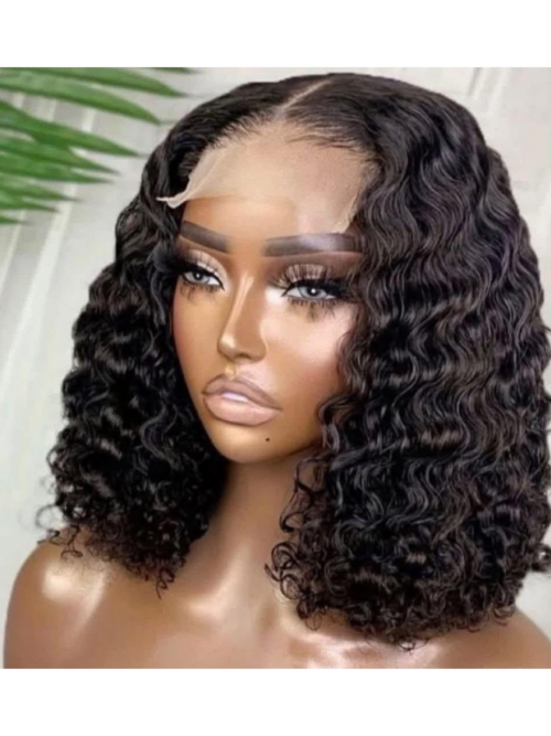 Glueless DD Curls — 12″ 4x4 deep wave 100% human hair wig in natural black