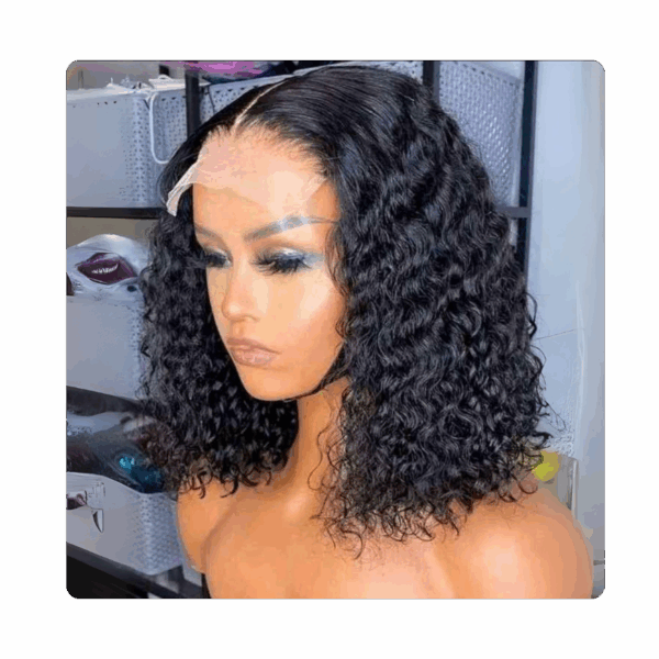19 Curly 3-Way — 8″ 4x4 glueless 100% human hair wig in natural black