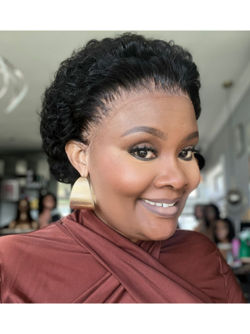 Frontal Short Curly Pixie — 13x4 100% human hair wig in natural black