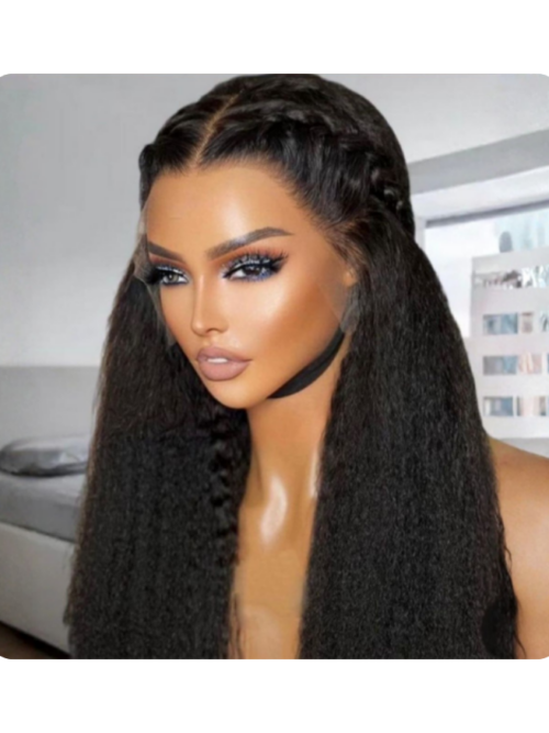ljkh,mtrd The Sophie Unit – Brazilian straight Frontal lace wig — 10″ 13x4 kinky straight — 100% human hair in natural black
