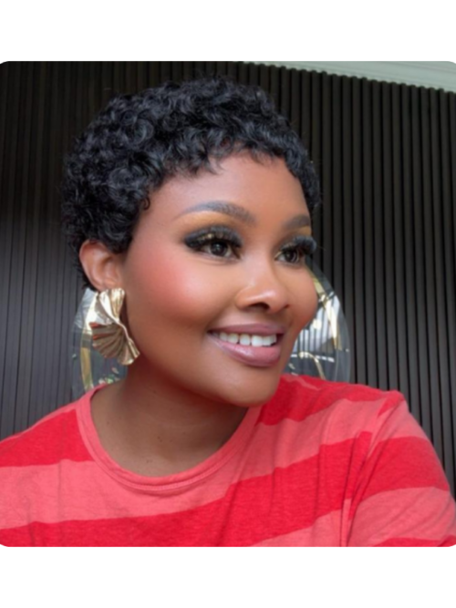 Dolly Unit – Dry Brazilian Perm Wig — glueless pixie — 100% human hair in natural black