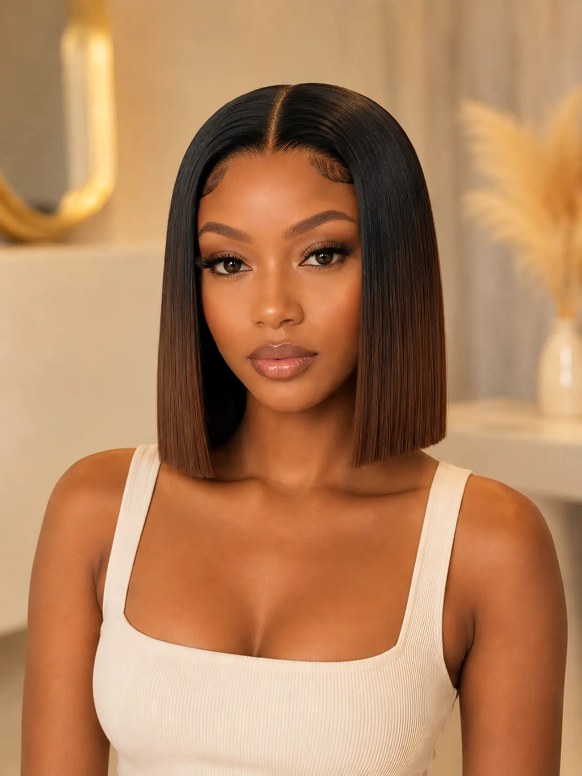 The Truffle Bob — 12″ 5x5 HD glueless straight bob 100% human hair wig in chocolate brown
