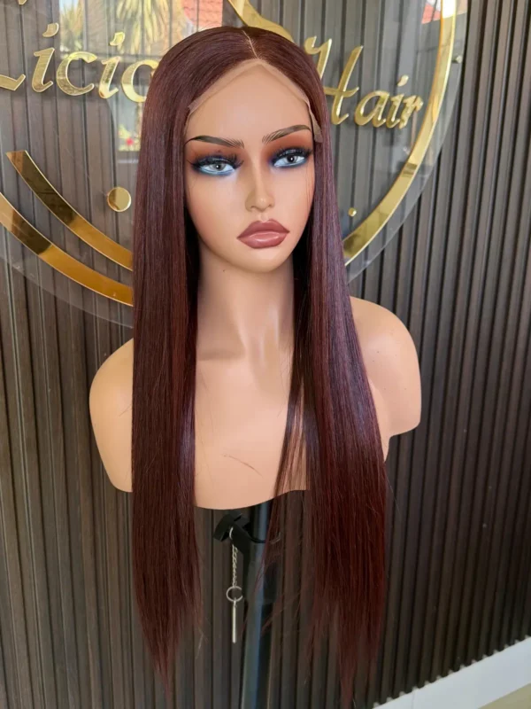 The Boss Belle 24-inch colour 350 straight raw human hair wig, front view on a mannequin.